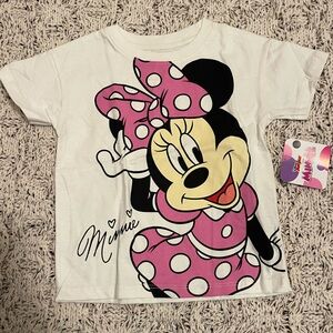 Disney White Tee with Pink Minnie Mouse Polka Dot Graphic